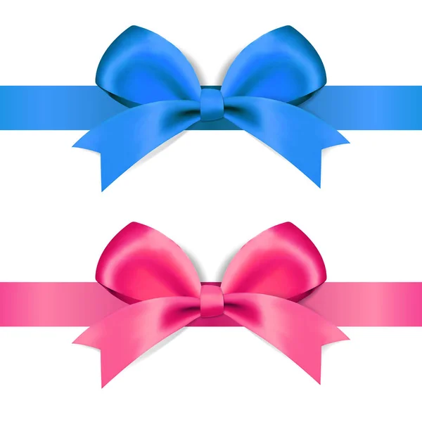 白い背景に装飾的な青とピンクの弓 — ストックベクタ