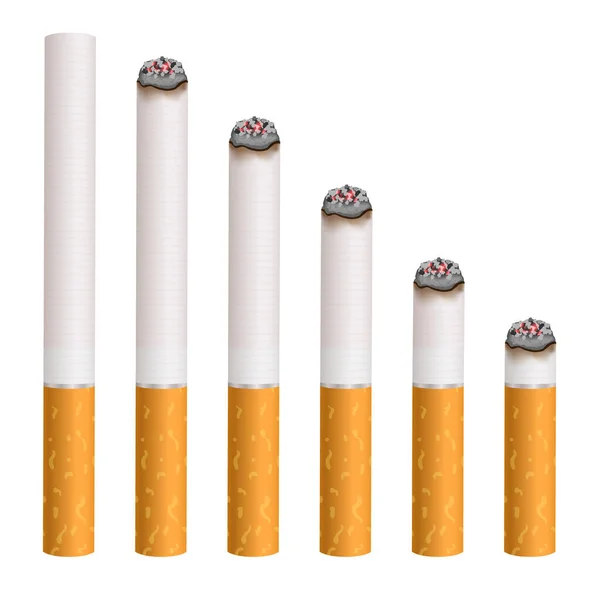 Whole Cigarette Butt Yellow Filter Illustration White Background — Stock vektor