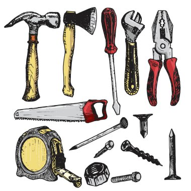 Ev onarımı için vektör çalışma araçları taslak simgeleri