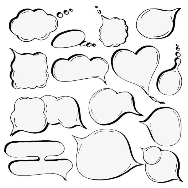 Speech Hand Drawn Bubbles Set Talk Clouds Sketching Illustration — Stock Vector