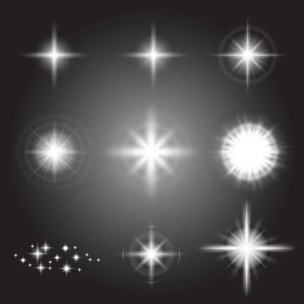 Λαμπερό Φως Αποτέλεσμα Φωτοβολίδα Έκρηξη Και Αστέρια — Διανυσματικό Αρχείο