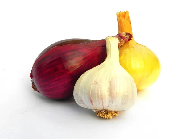 Onion Garlic Bulbs White Background — Stock Photo, Image
