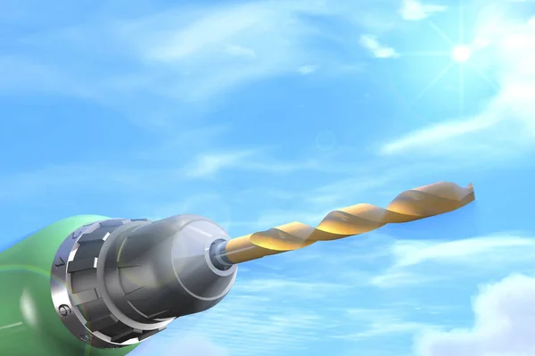 Chave de fenda sem fio com broca no fundo do céu (3d illustrati — Fotografia de Stock
