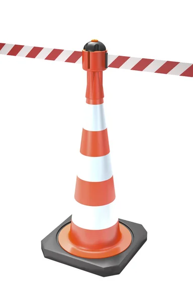Cone de tráfego com fita de parada (ilustração 3d ). — Fotografia de Stock