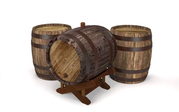 Vintage wooden barrels for liquids (3d illustration). — Stock Photo, Image