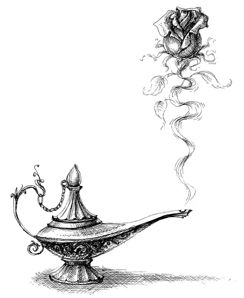 Волшебная Лампа Роза Концепция Любви Оригинальная Идея Приглашения Свадьбу — стоковый вектор