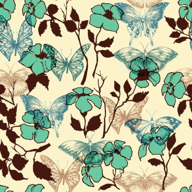 çiçekler ve kelebekler seamless modeli