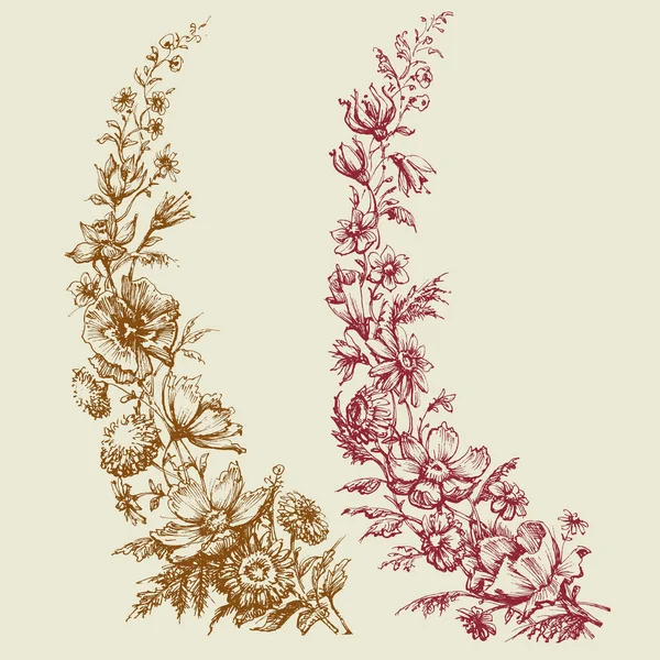 Στυλ Ρετρό Floral Κλαδιά — Διανυσματικό Αρχείο