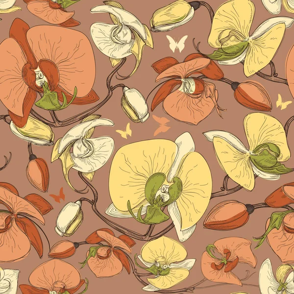 Floral Seamless Pattern Ochid Flowers Design — Stock Vector