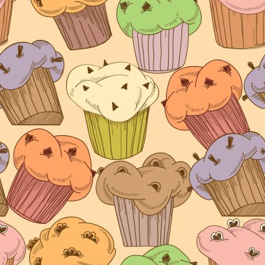Çizgi film Cupcakes seamless modeli 