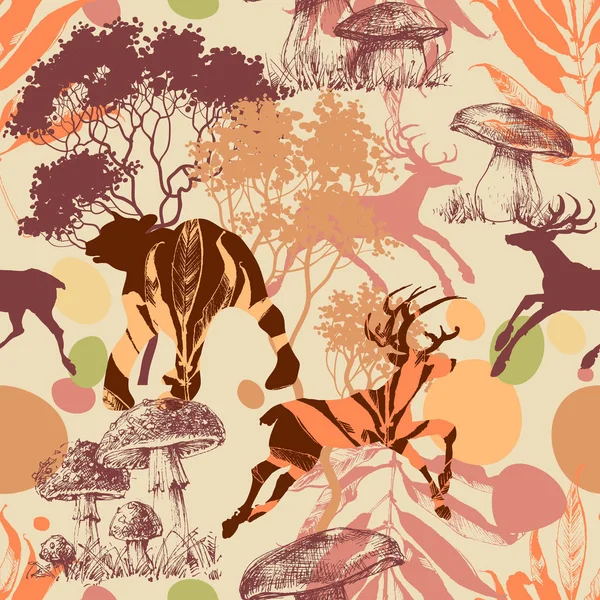 Animaux dans la forêt motif sans couture — Image vectorielle