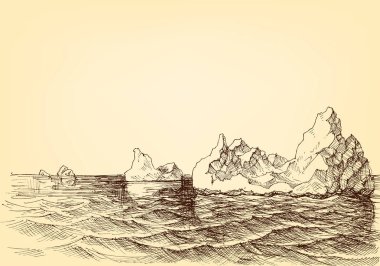 Buzdağı çizim okyanusun üzerinde