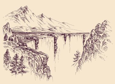 Bir nehir vektör kroki üzerinde büyük şelale