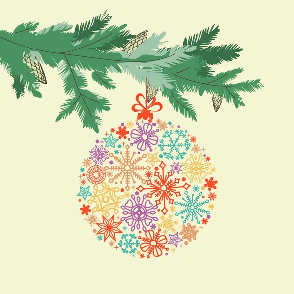 クリスマス カード 松の木の枝とかわいいデコレーション — ストックベクタ
