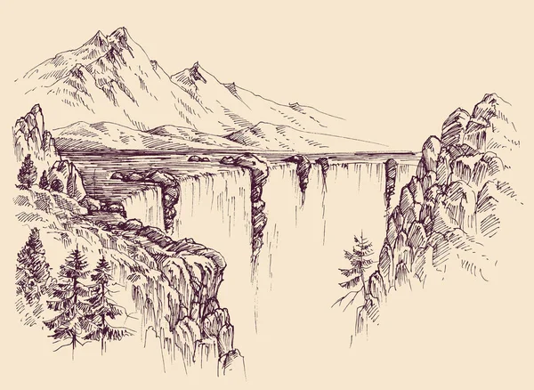 Большой Водопад Векторном Рисунке Реки — стоковый вектор