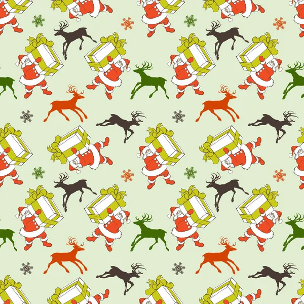 Christmas Seamless Pattern Cartoon Santa Deers Design Elements — Stock Vector