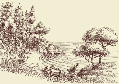 Küçük vahşi plaj el çizimi