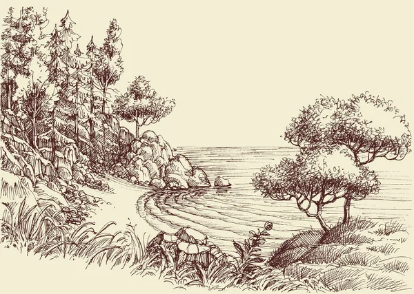 Petit Dessin Main Plage Sauvage — Image vectorielle