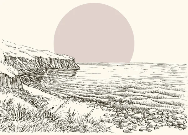 Croquis Mer Plage Falaise — Image vectorielle