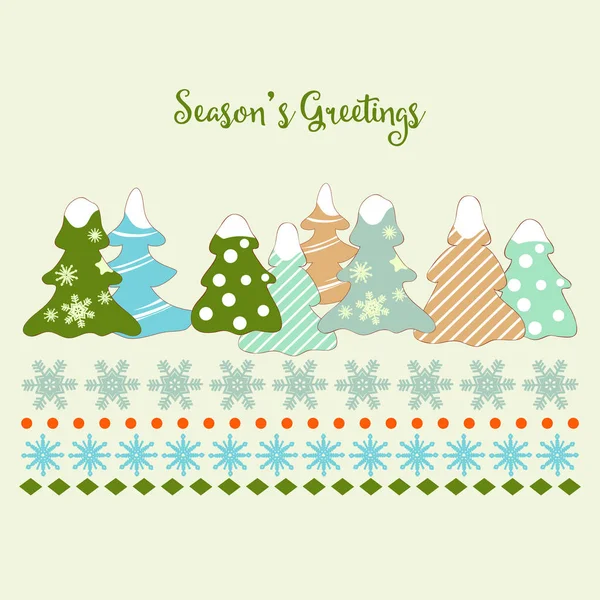 Lindos Árboles Navidad Copos Nieve Tarjeta Felicitación — Vector de stock