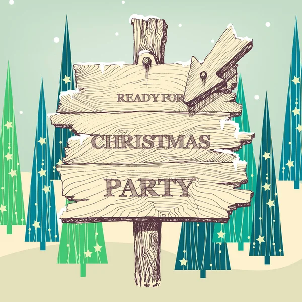 Christmas Wooden Pointer Party Illustration Landscape Christmas Trees Background — Stock Vector