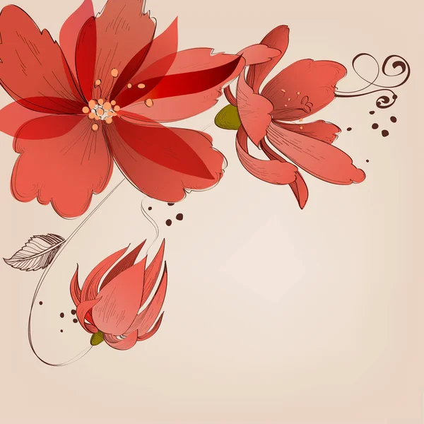 Γωνία Floral Διακόσμηση Όμορφο Κρίνο Λουλούδια Κόκκινο Coral Χρώμα — Διανυσματικό Αρχείο