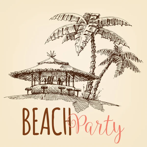 Παραλία Κόμμα Ταπετσαρία Beach Bar Και Φοίνικας Δέντρα — Διανυσματικό Αρχείο