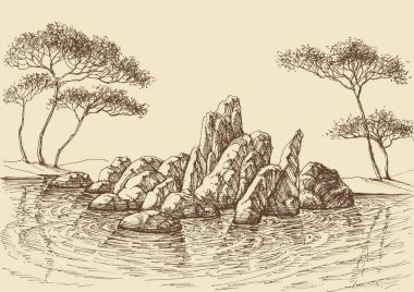Doğa duvar kağıdı, deniz el çizimi kayalarda