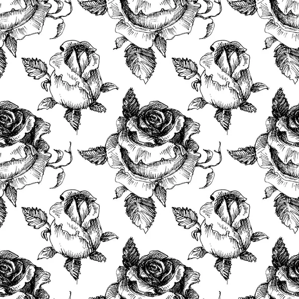 Розы Бесшовный Узор Черно Белый — стоковый вектор
