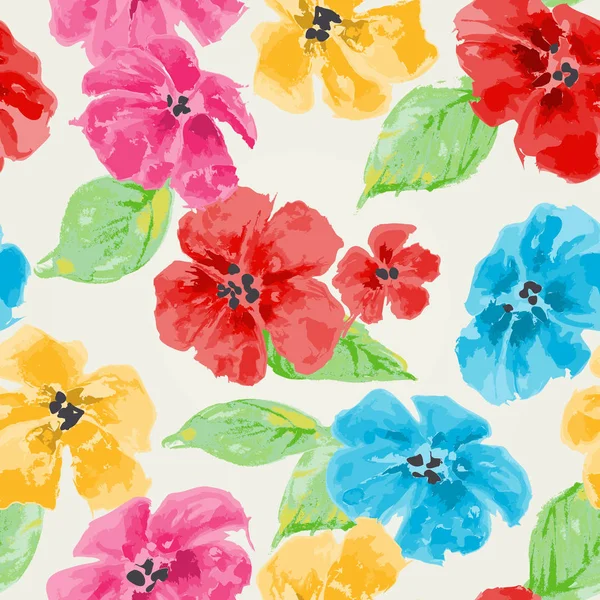 Watercolor floral seamless pattern in bright colors — Stock Vector