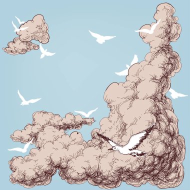 Mavi gökyüzü arka planda uçan kuşlar