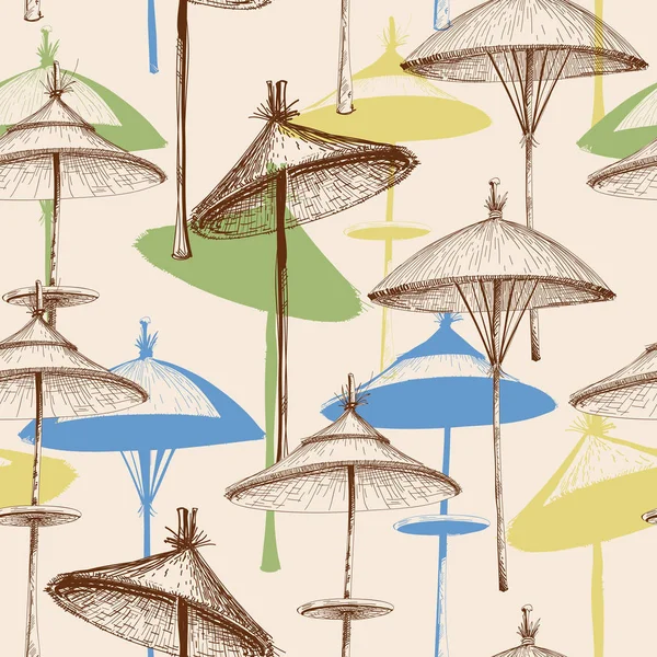 Reed beach umbrellas retro colorful seamless pattern — Stock Vector