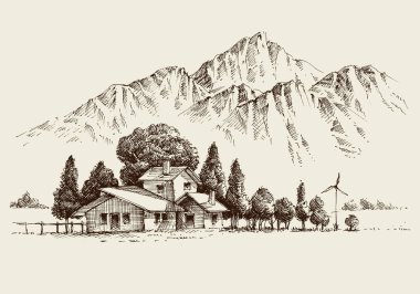 Yeşil enerji evi dış el çizimi