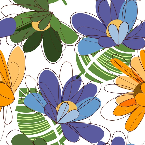 Καλοκαιρινά λουλούδια χωρίς ραφές σε ζωηρά χρώματα — Διανυσματικό Αρχείο