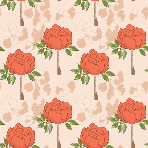 Florales nahtloses Muster, Rosen im Retro-Stil — Stockvektor