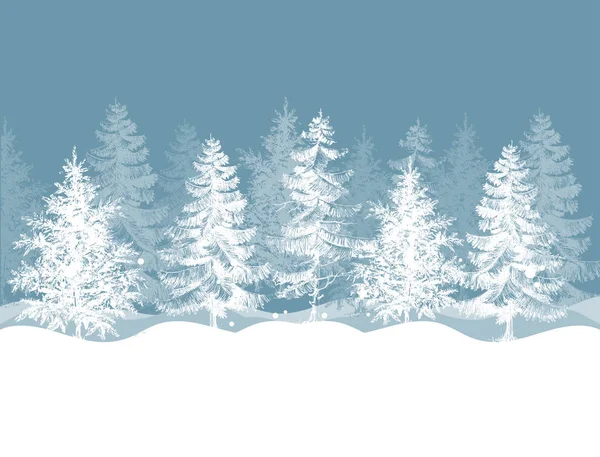 Kerst winter achtergrond. Dennenbomen boslandschap — Stockvector