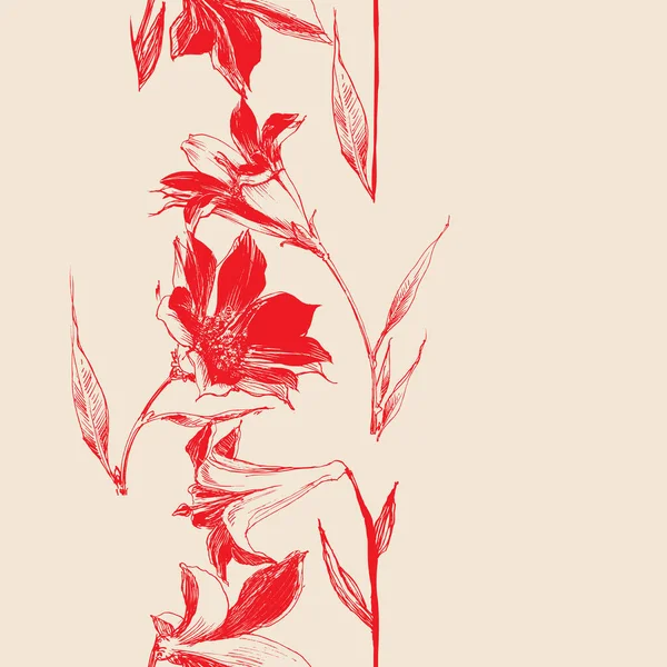 Borda Floral Monocromática Decoração Linear Ornamento — Vetor de Stock