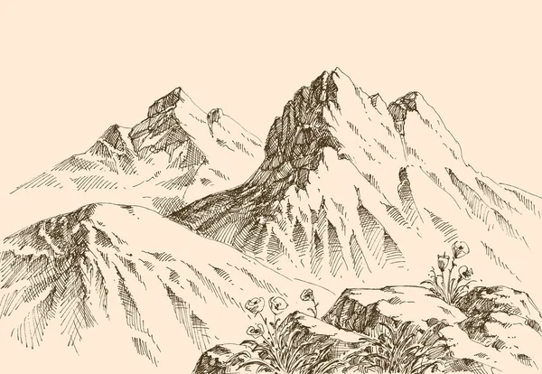 山脈手描き 高山風景の背景 — ストックベクタ