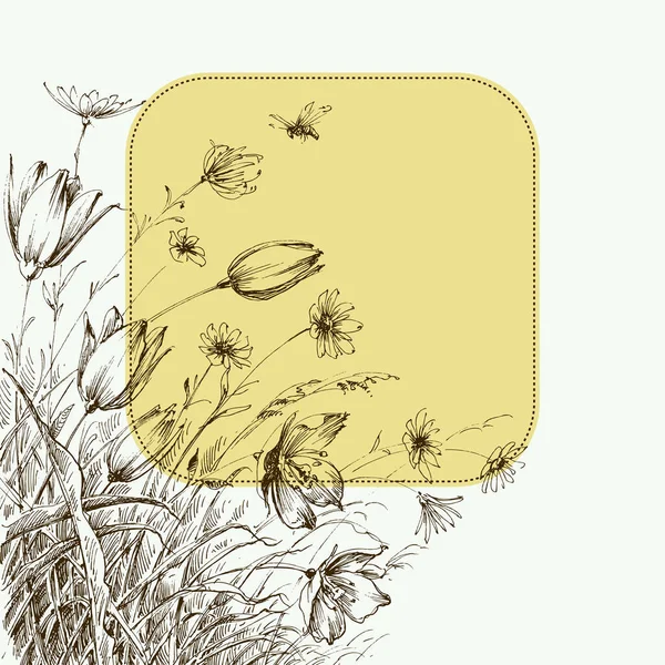 Coin Jardin Fleuri Carte Voeux Fleurs Dessinées Main — Image vectorielle