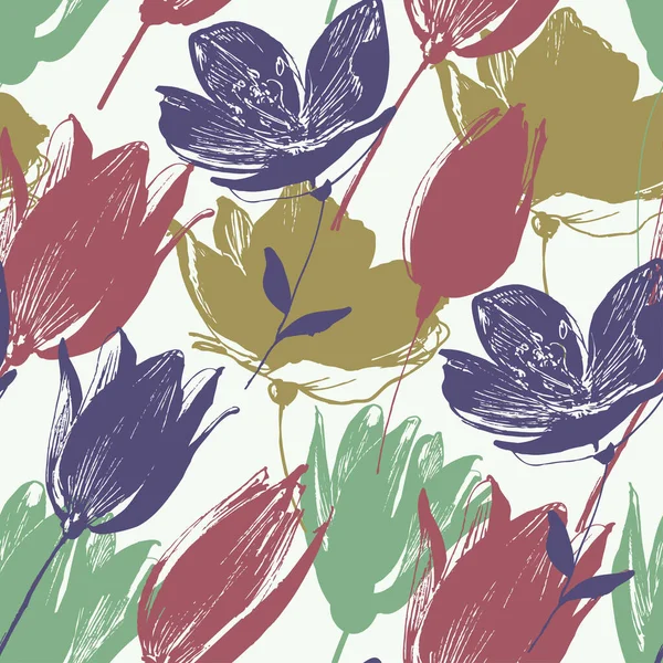 Tulipe Fleurs Motif Sans Couture Dans Style Rétro Les Couleurs — Image vectorielle