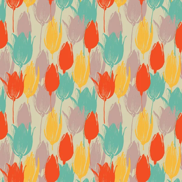 Fleurs Tulipe Tiges Motif Sans Couture Dans Style Rétro Les — Image vectorielle