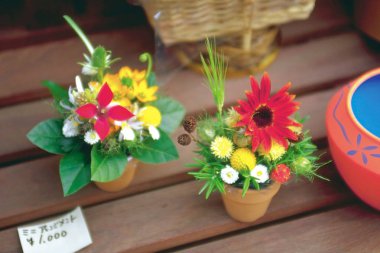 Parlak taze çiçek ile şık çiçek kompozisyon görünümü Kapat