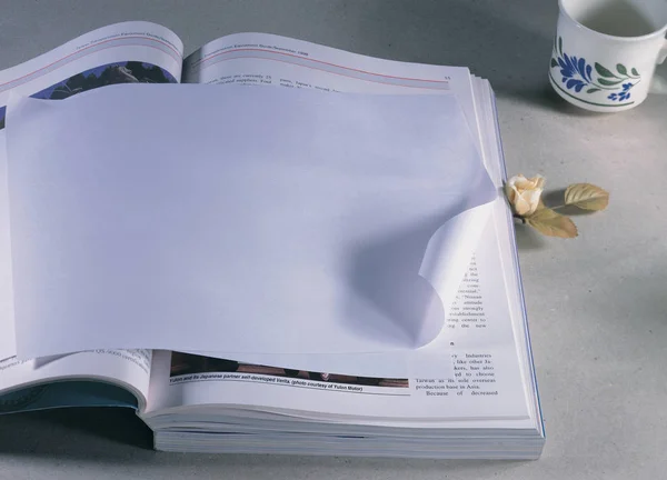 Vista Ravvicinata Del Foglio Carta Bianco Sul Libro — Foto Stock