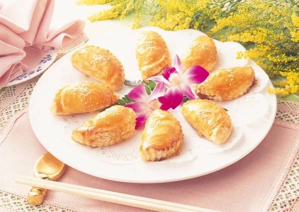 Delicious Fried Dumplings Background Close — Stockfoto