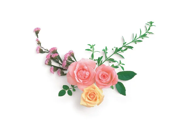 Rosa Und Gelbe Rosen Auf Weißem Hintergrund — Stockfoto