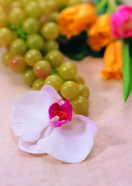 Nahaufnahme Von Blumen Und Trauben — Stockfoto