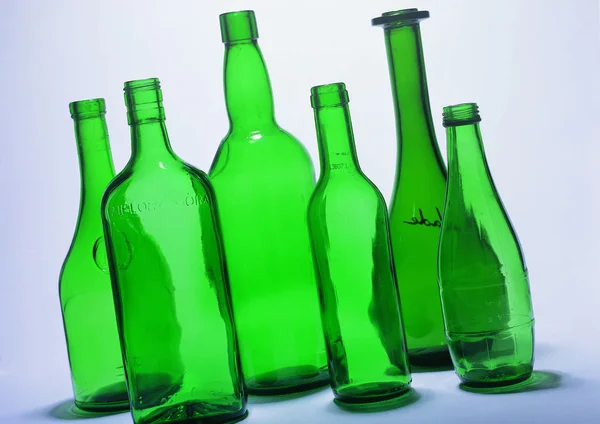 Närbild Gröna Glasflaskor — Stockfoto