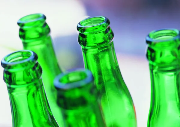close up view of beer bottles