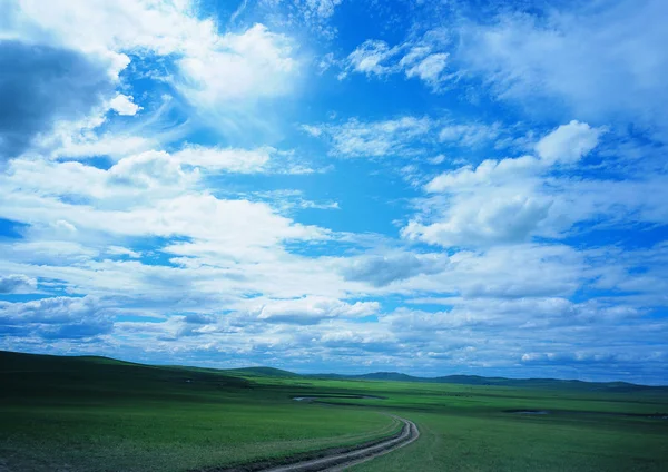 Ландшафт Сельской Дороги Облачное Небо — стоковое фото