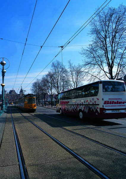 Widok Miasto Autobus Tramwajem — Zdjęcie stockowe